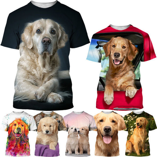 Summer Men's And Women's Casual Fashion Cute Golden Retriever 3D Printing T-shirt